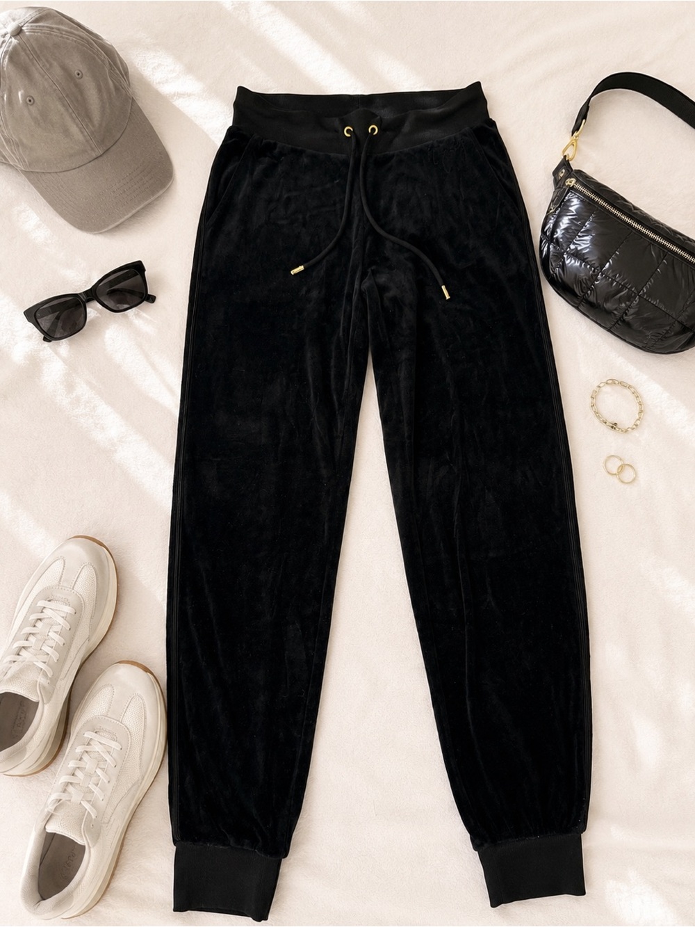 Juicy‎ Couture Black Velour Joggers with Gold Accents
